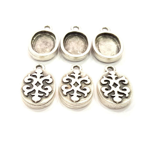 6 Silver Pendant Blank Bezel Base Setting inlay Blank Earring Base Resin Blank Mountings Antique Silver Plated (14x10mm oval blank)  G11639