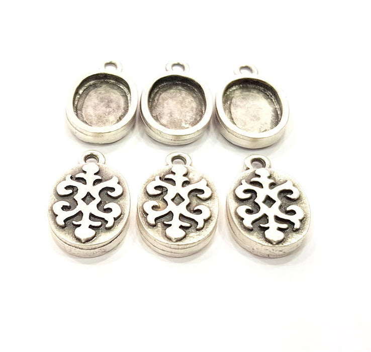 6 Silver Pendant Blank Bezel Base Setting inlay Blank Earring Base Resin Blank Mountings Antique Silver Plated (14x10mm oval blank)  G11639