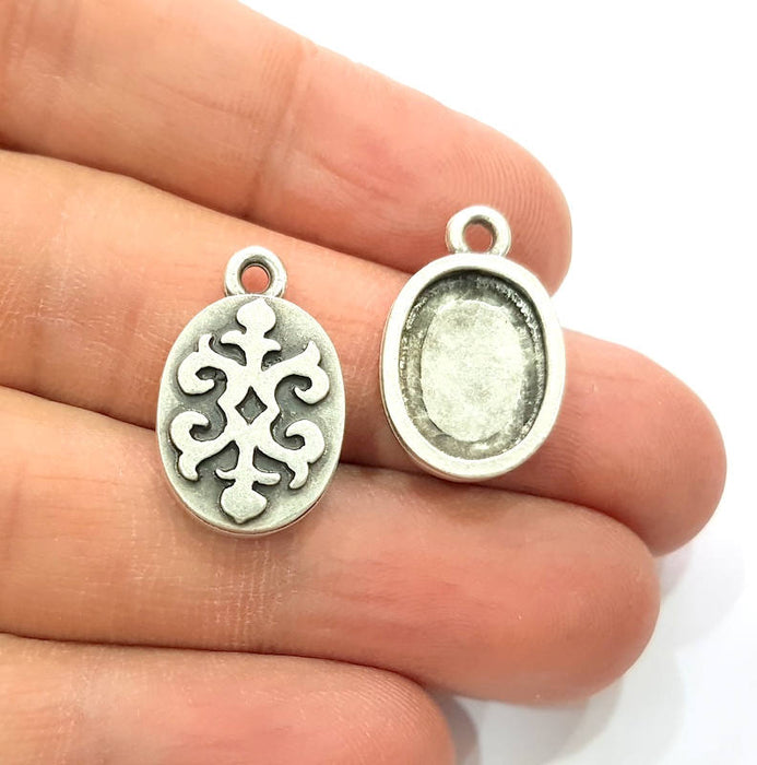 6 Silver Pendant Blank Bezel Base Setting inlay Blank Earring Base Resin Blank Mountings Antique Silver Plated (14x10mm oval blank)  G11639