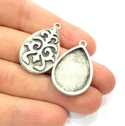 4 Silver Pendant Blank Bezel Base Setting inlay Blank Earring Base Resin Blank Mountings Antique Silver Plated (25x18mm drop blank)  G11640