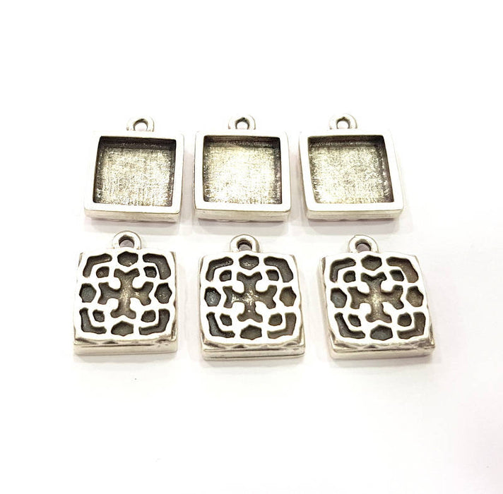 6 Silver Pendant Blank Bezel Base Setting inlay Blank Earring Base Resin Blank Mountings Antique Silver Plated (12mm square blank)  G11641
