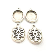 4 Silver Pendant Blank Bezel Base Setting inlay Blank Earring Base Resin Blank Mountings Antique Silver Plated ( 18x13mm oval blank)  G11642