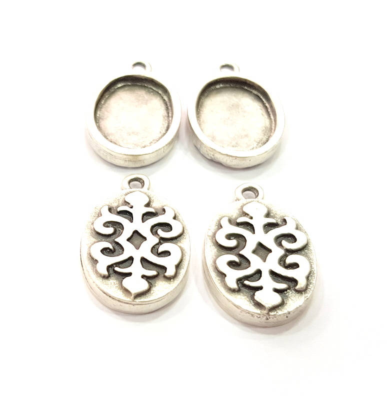 4 Silver Pendant Blank Bezel Base Setting inlay Blank Earring Base Resin Blank Mountings Antique Silver Plated ( 18x13mm oval blank)  G11642