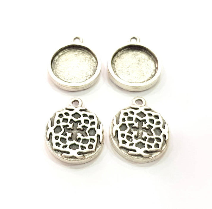 4 Silver Pendant Blank Bezel Base Setting inlay Blank Earring Base Resin Blank Mountings Antique Silver Plated ( 16mm round blank)  G11643