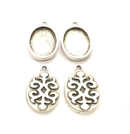 4 Silver Pendant Blank Bezel Base Setting inlay Blank Earring Base Resin Blank Mountings Antique Silver Plated ( 20x15mm oval blank)  G11644
