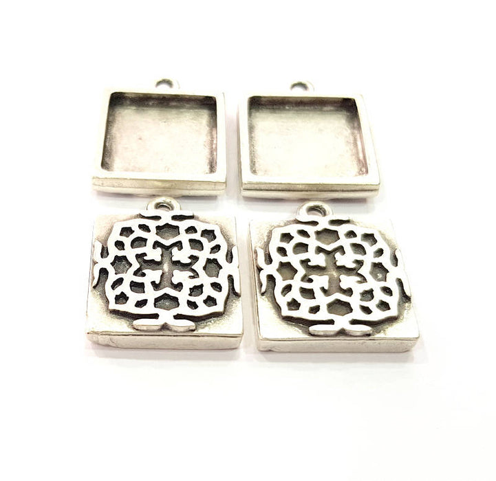 4 Silver Pendant Blank Bezel Base Setting inlay Blank Earring Base Resin Blank Mountings Antique Silver Plated ( 20mm square blank)  G15704