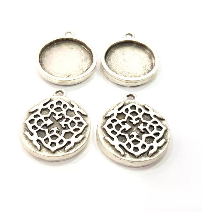 4 Silver Pendant Blank Bezel Base Setting inlay Blank Earring Base Resin Blank Mountings Antique Silver Plated ( 20mm round blank)  G11646