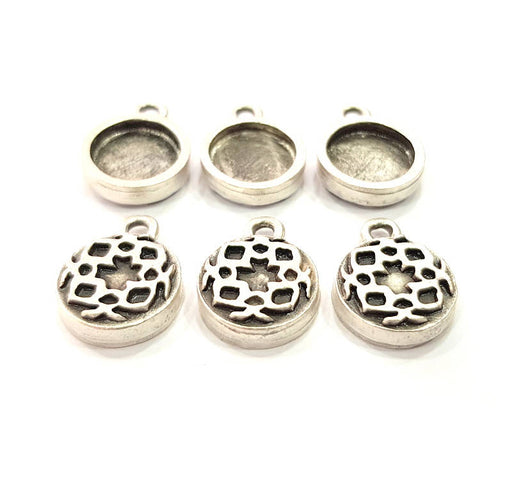 6 Silver Pendant Blank Bezel Base Setting inlay Blank Earring Base Resin Blank Mountings Antique Silver Plated (10mm round blank)  G11649