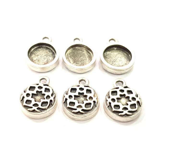 6 Silver Pendant Blank Bezel Base Setting inlay Blank Earring Base Resin Blank Mountings Antique Silver Plated (10mm round blank)  G11649