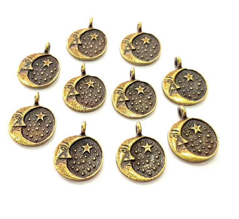 10 Moon Charm Antique Bronze Charm Antique Bronze Plated Metal  (13mm) G12588