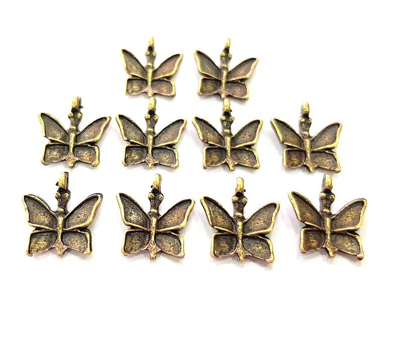 10 Butterfly Charm Antique Bronze Charm Antique Bronze Plated Metal  (18x14mm) G12589
