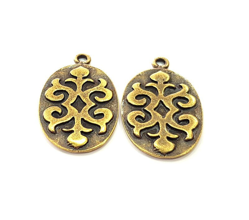 2 Antique Bronze Charm Antique Bronze Plated Metal  (32x20mm) G12591