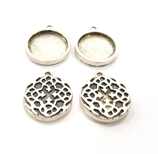 10 Silver Pendant Blank Bezel Base Setting inlay Blank Earring Base Resin Blank Mountings Antique Silver Plated ( 18mm round blank)  G11651