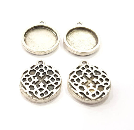 4 Silver Pendant Blank Bezel Base Setting inlay Blank Earring Base Resin Blank Mountings Antique Silver Plated ( 18mm round blank)  G11651