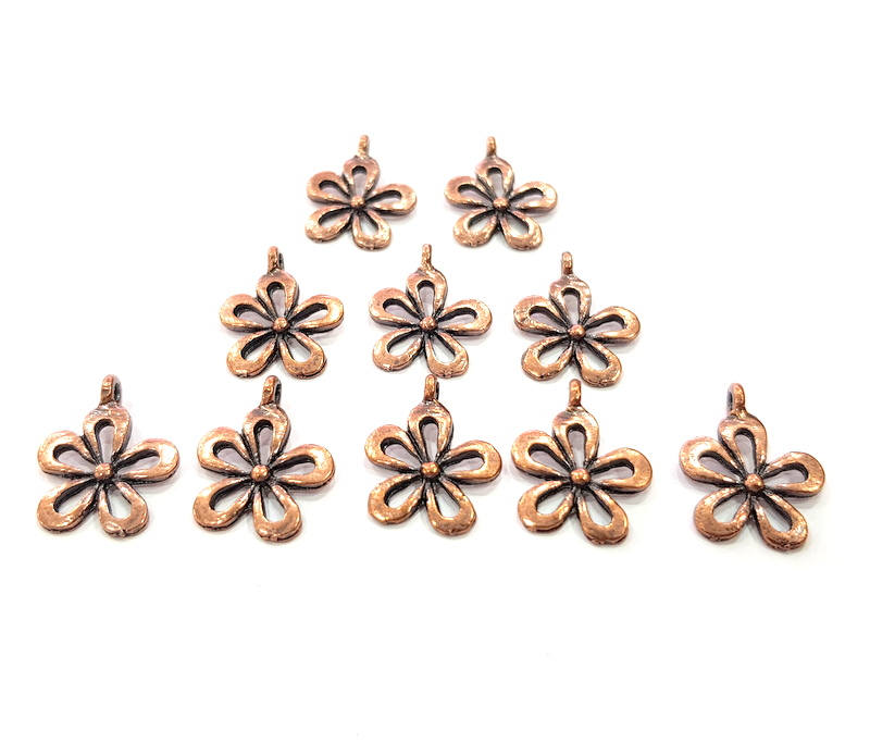 10 Flower Charms Copper Charm Antique Copper Charm Antique Copper Plated Metal (18x14 mm) G11653