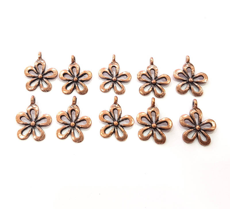 10 Flower Charms Copper Charm Antique Copper Charm Antique Copper Plated Metal (18x14 mm) G11653