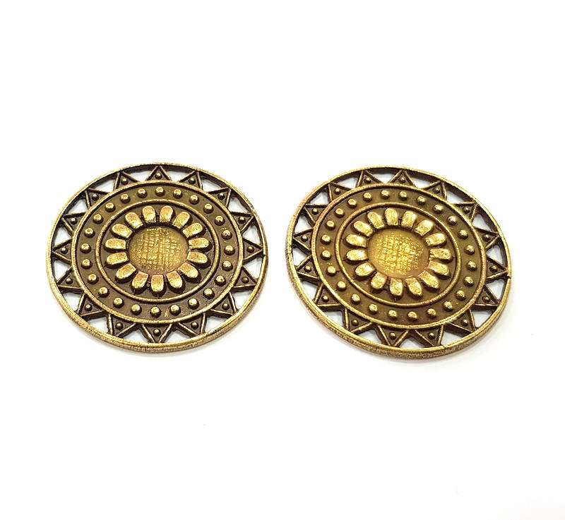 2 Antique Bronze Connector Charm Antique Bronze Plated Metal  (35mm) G10935