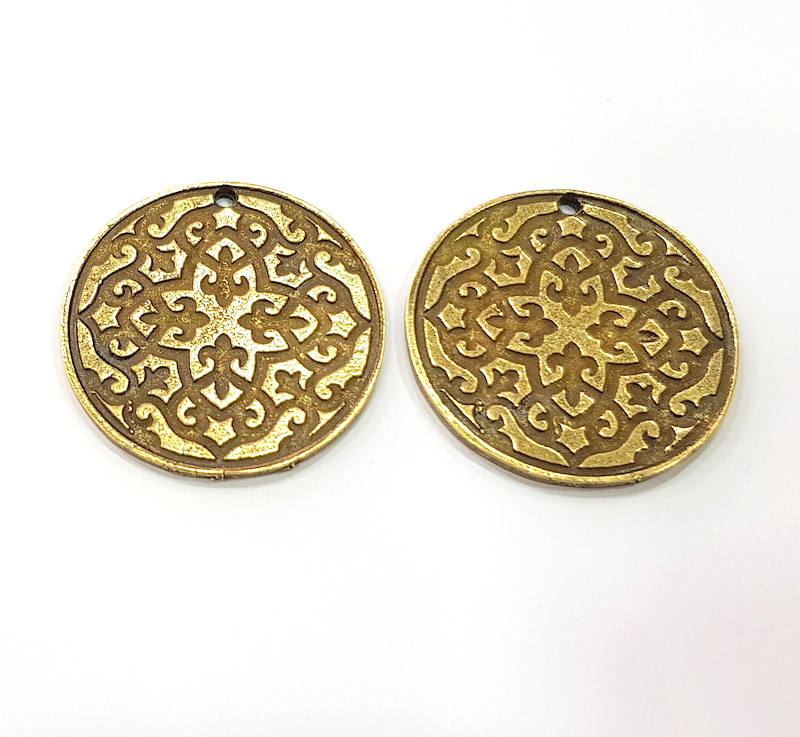 2 Antique Bronze Charm Antique Bronze Plated Metal  (30mm) G11684
