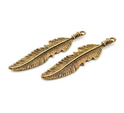 2 Feather Charm Antique Bronze Charm Antique Bronze Plated Metal (58x13mm) G11694