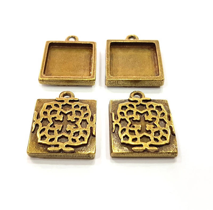 4 Antique Bronze Pendant Blank inlay Blank Mosaic Blank Resin Blank Bezel Base Setting Mountings Antique Bronze Plated(16x16mm blank) G11703