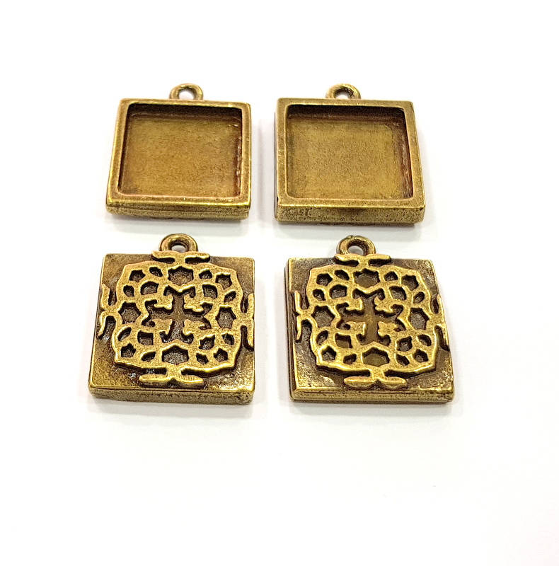 4 Antique Bronze Pendant Blank inlay Blank Mosaic Blank Resin Blank Bezel Base Setting Mountings Antique Bronze Plated(16x16mm blank) G11703