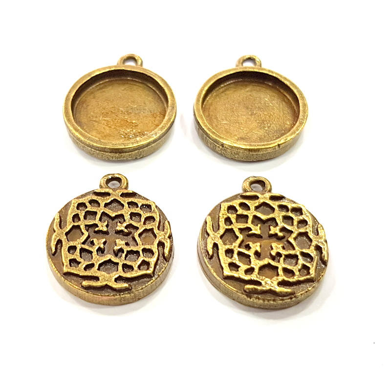 4 Antique Bronze Pendant Blank inlay Blank Mosaic Blank Resin Blank Bezel Base Setting Mountings Antique Bronze Plated (16mm blank) G11716
