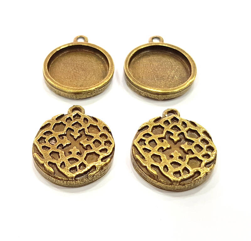 4 Antique Bronze Pendant Blank inlay Blank Mosaic Blank Resin Blank Bezel Base Setting Mountings Antique Bronze Plated (18mm blank) G11730