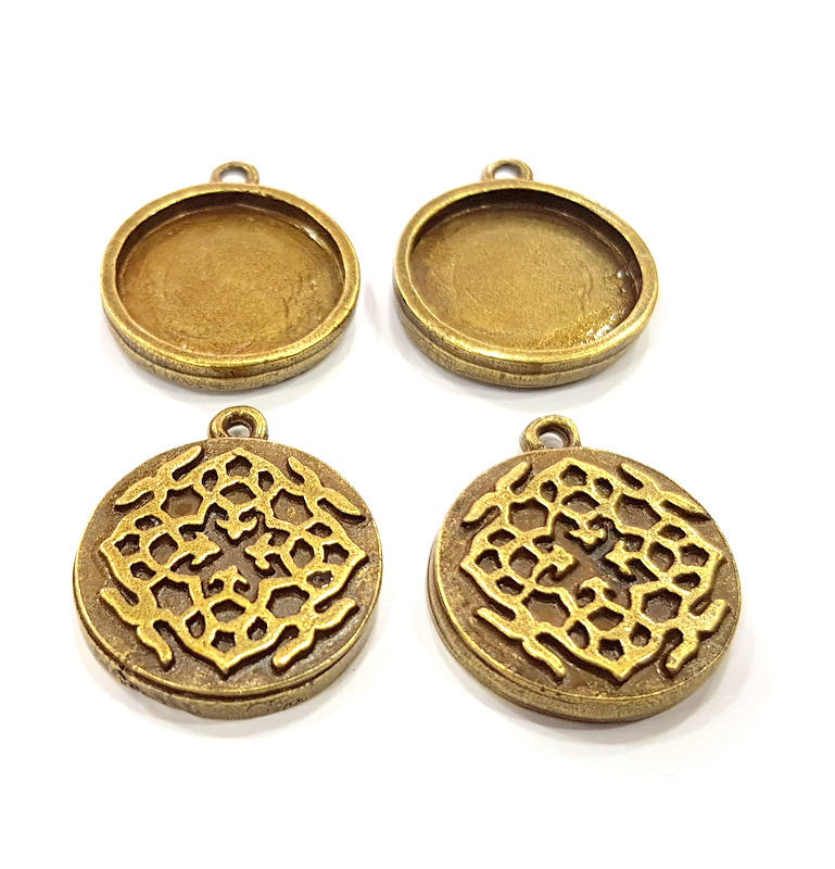 4 Antique Bronze Pendant Blank inlay Blank Mosaic Blank Resin Blank Bezel Base Setting Mountings Antique Bronze Plated (20mm blank) G11722