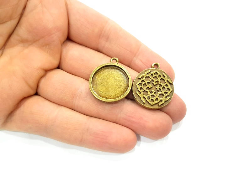 4 Antique Bronze Pendant Blank inlay Blank Mosaic Blank Resin Blank Bezel Base Setting Mountings Antique Bronze Plated (20mm blank) G11722