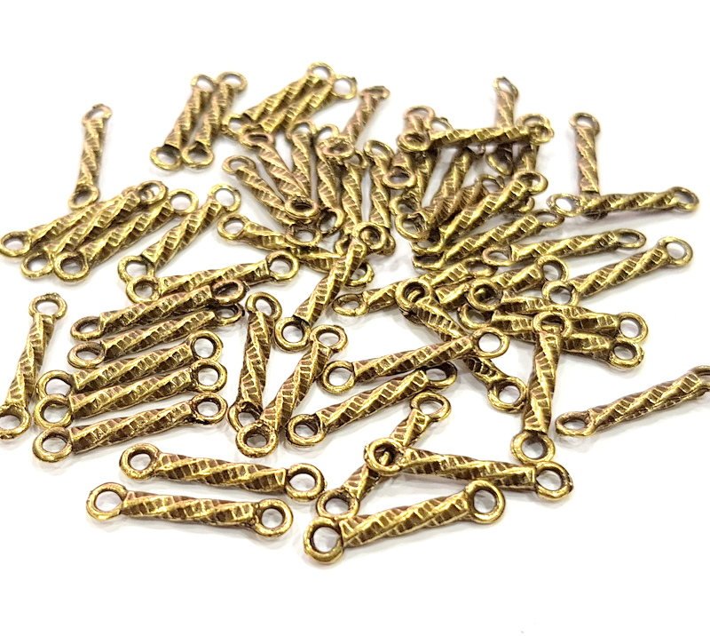 30 Ringed Rod Connector Antique Bronze Connector Pendant Antique Bronze Plated Metal (19x4mm) G11731