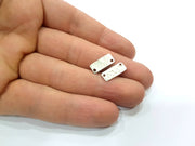 4 Silver Stamp Charms Antique Silver Plated Brass (16x6mm)  G11724