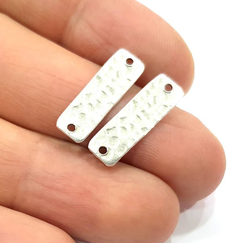 4 Silver Stamp Charms Antique Silver Plated Brass (20x6mm)  G11760