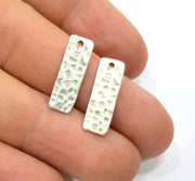 4 Silver Stamp Charms Hammered Antique Silver Plated Brass Charms (20x6mm)  G11679