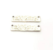 4 Silver Stamp Charms Antique Silver Plated Brass (25x6mm)  G11669