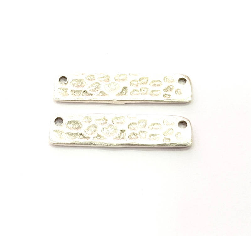 4 Silver Stamp Charms Antique Silver Plated Brass (25x6mm)  G11669