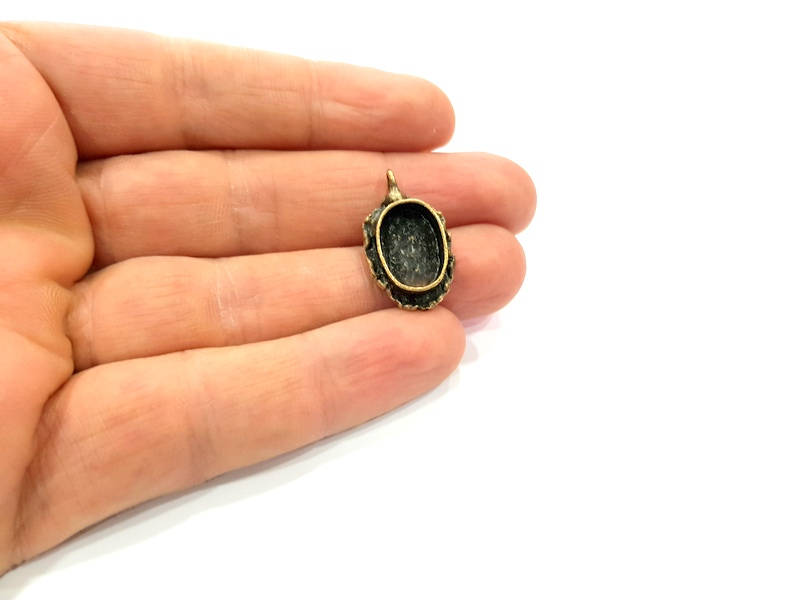 Antique Bronze Pendant Blank inlay Blank Mosaic Blank Resin Blank Bezel Base Mounting Antique Bronze Plated Brass ( 14x10mm blank) G11742