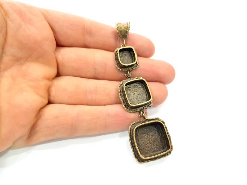 Antique Bronze Pendant Blank inlay Blank Mosaic Blank Resin Blank Bezel Base Mounting Antique Bronze Plated Brass (18+14+10mm blank) G11736