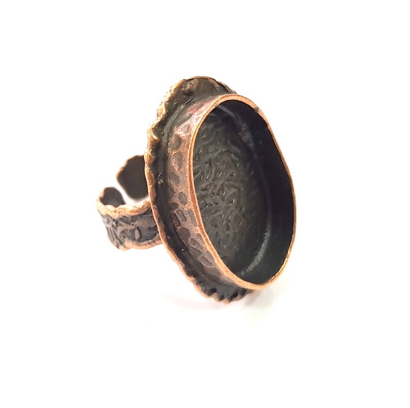 Copper Ring Settings inlay Ring Blank Mosaic Ring Bezel Base Cabochon Mountings (25x18mm blank ) Antique Copper Plated Brass G11768