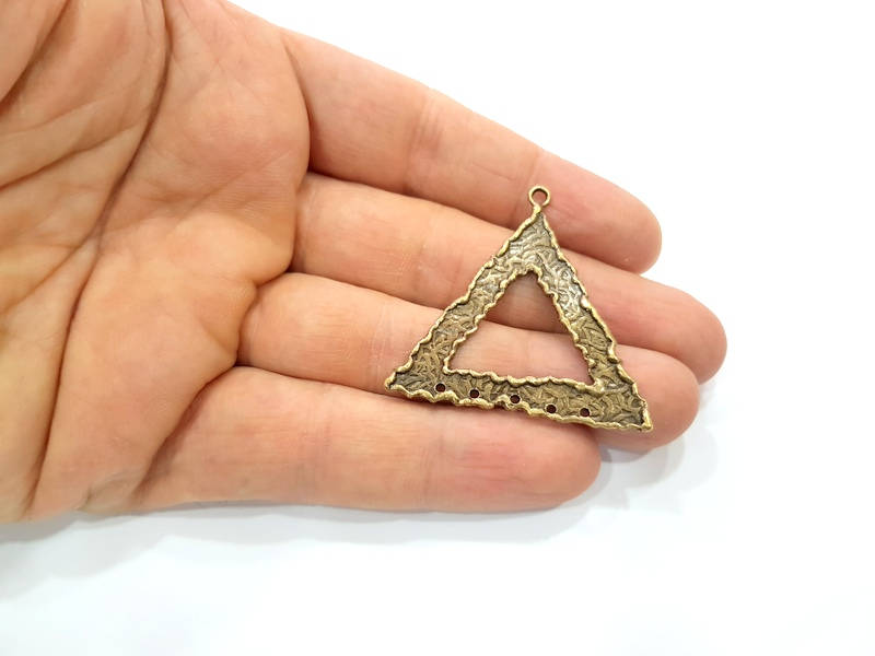 Hammered Triangle Connector Charm Antique Bronze Connector Antique Bronze Plated Brass (42x42mm) G11780