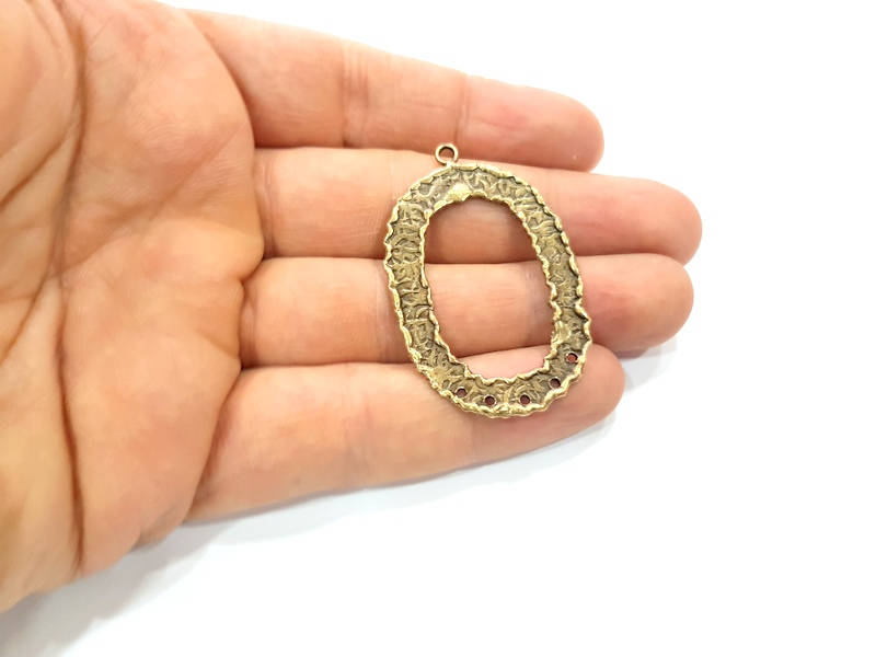 Hammered Oval Connector Charm Antique Bronze Connector Antique Bronze Plated Brass (49x31mm) G11781