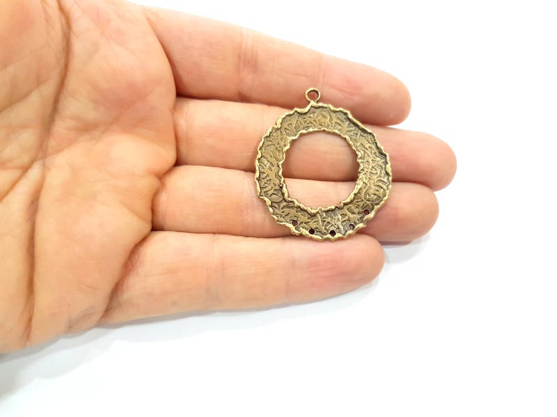 Hammered Circle Connector Charm Antique Bronze Connector Antique Bronze Plated Brass (36mm) G11782