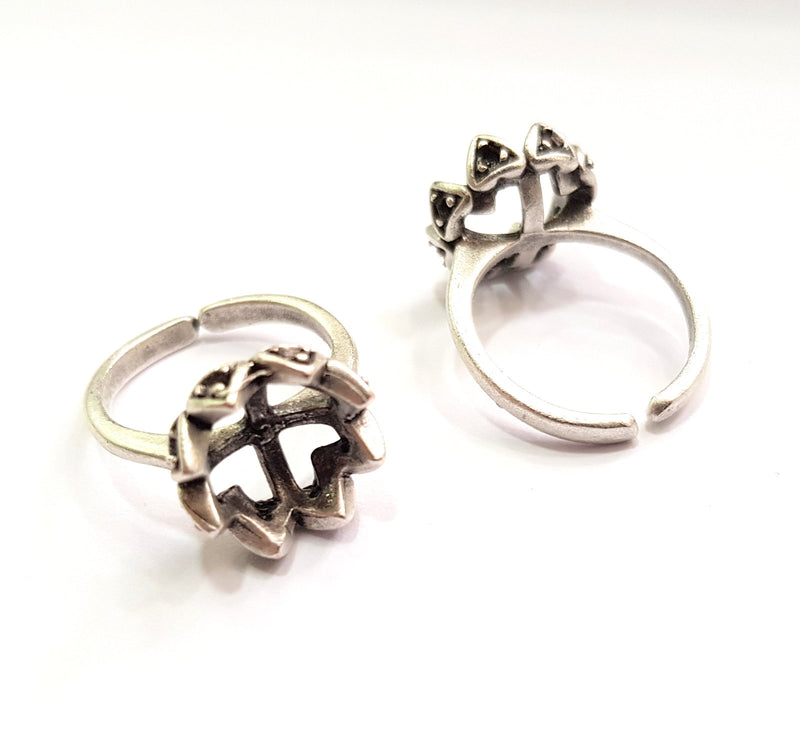 Silver Ring Blank Ring Setting Ring Bezel Base Cabochon Mountings Adjustable(for 10mm,2mm stone blanks)Oxidized Silver Plated Brass G12646