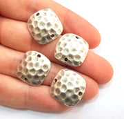4 Silver Charms Antique Silver Plated Hammered Pendants  (20mm) Antique Silver Plated Metal  G12667