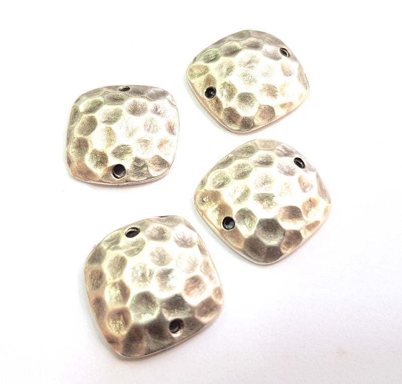 12 Silver Charms Antique Silver Plated Hammered Pendants  (20mm) Antique Silver Plated Metal  G12667