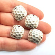 12 Silver Charms Antique Silver Plated Hammered Pendants  (20mm) Antique Silver Plated Metal  G12667