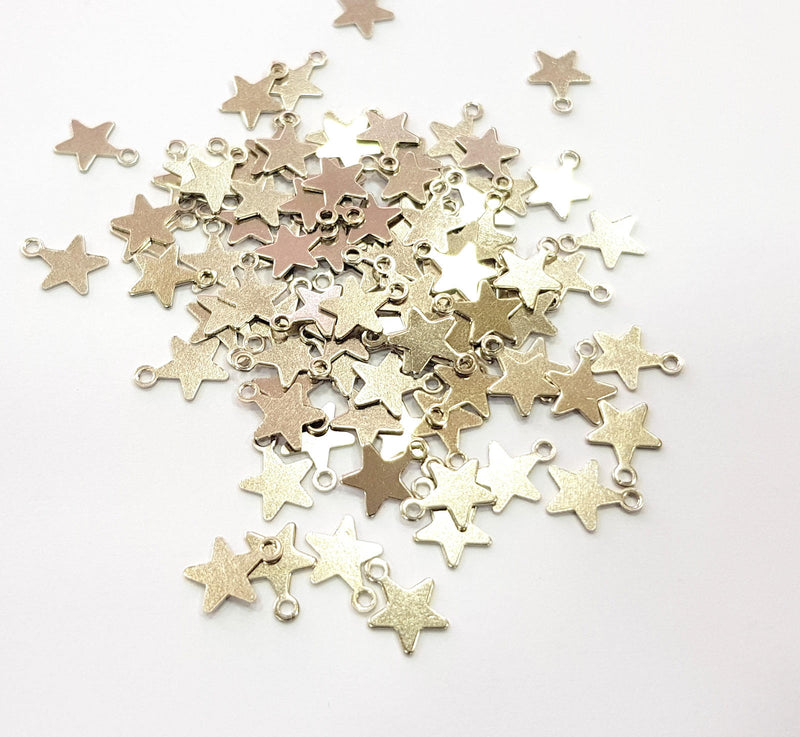 50 Star Charm Shiny Silver Charms Silver Color Brass (8 mm) G11804