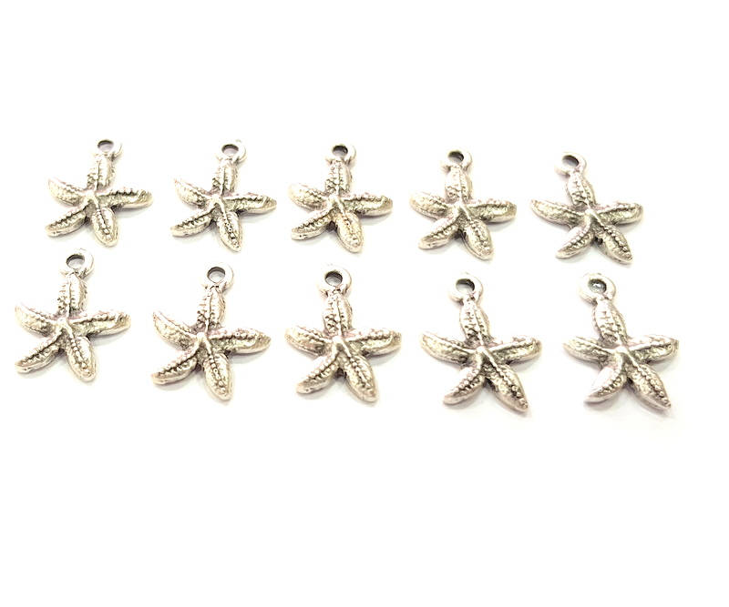 10 Starfish Charm Silver Charms Antique Silver Plated Metal (17x12mm) G11805