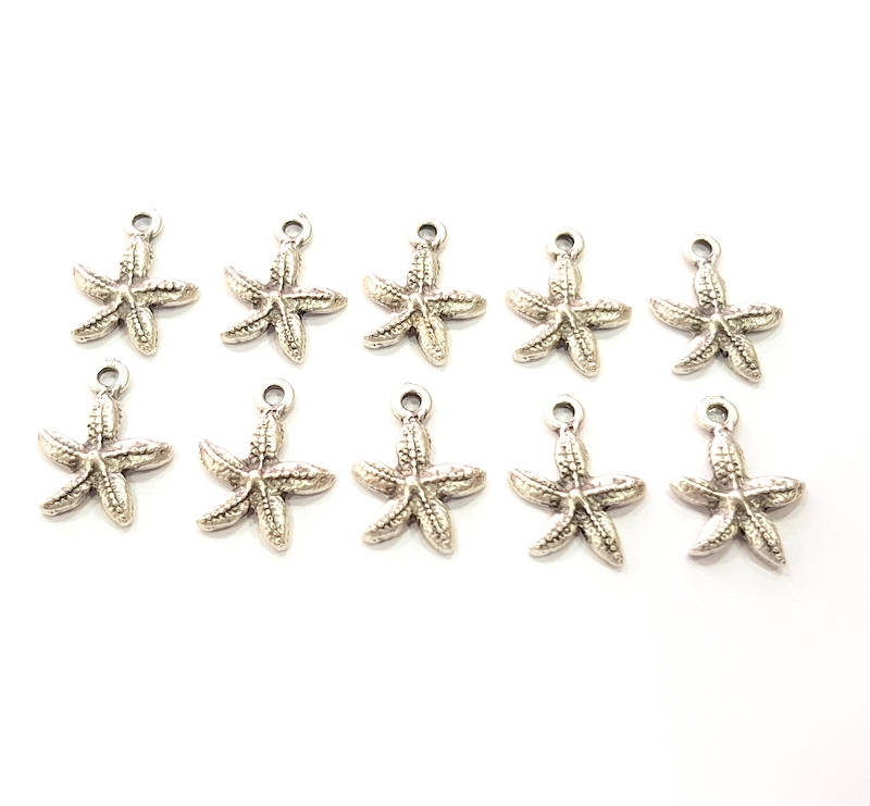 10 Starfish Charm Silver Charms Antique Silver Plated Metal (17x12mm) G11805