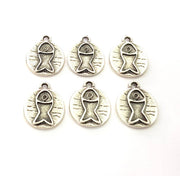 10 Fish Charm Silver Charms Antique Silver Plated Metal (13mm) G11806