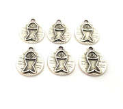 10 Fish Charm Silver Charms Antique Silver Plated Metal (13mm) G11806